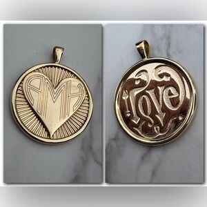 JANE WIN Love Hearts Find Me Pendant Engraved 14k GP Gold Charm